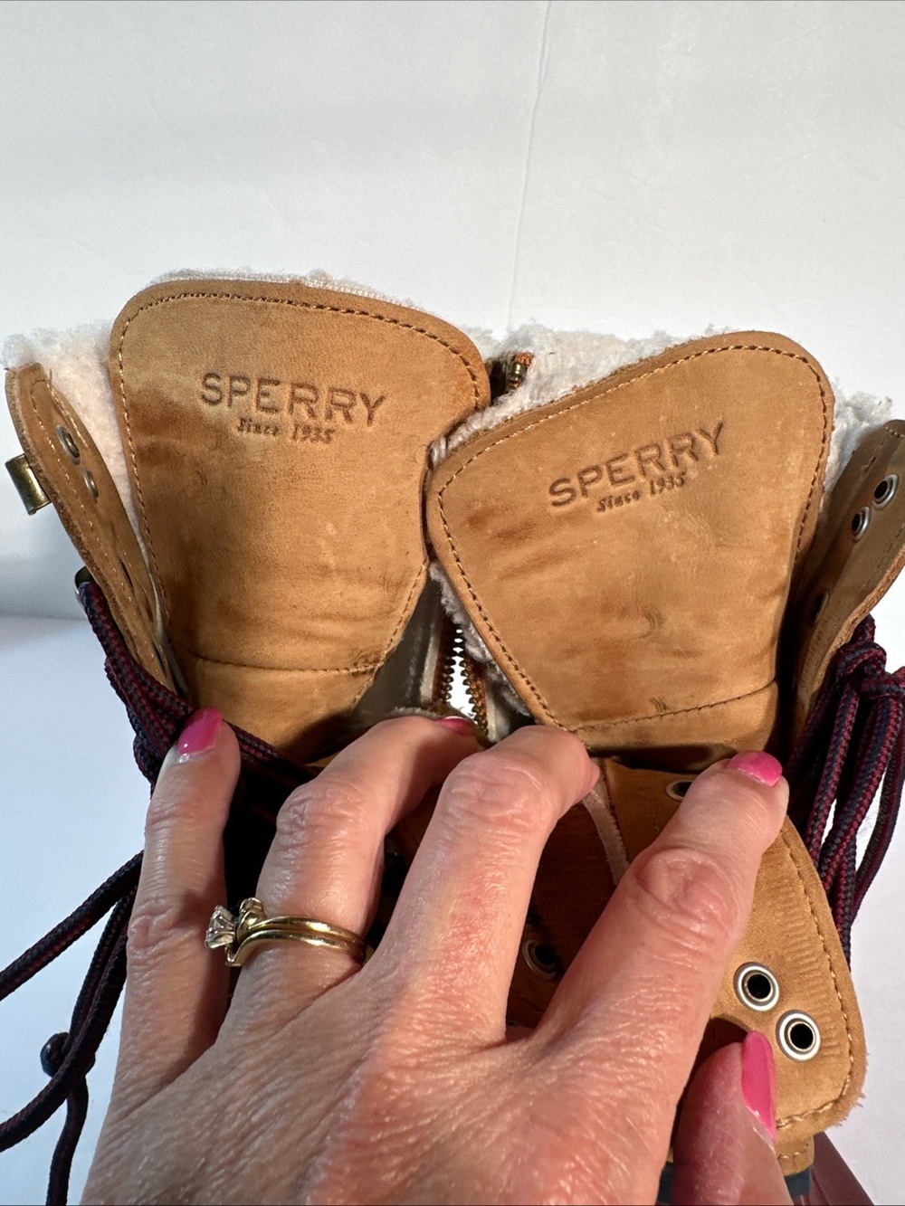 Sperry Woman’s Top-Sider Saltwater Tall Leather Duck Boot Tan US 6.5 Faux Fur - Picture 9 of 9